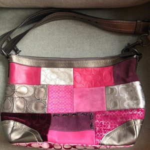 VIntage Coach Patchwork Messenger Bag - Hot Pink and Gunmetal Grey